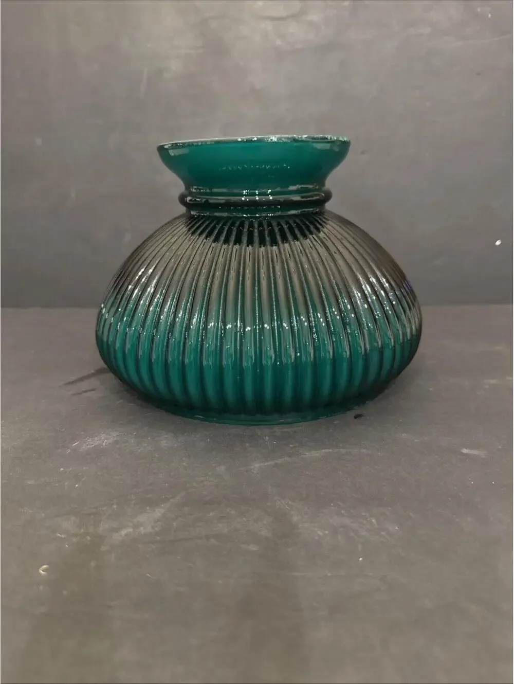 Vintage Green Glass Ribbed Hurricane Oil Desk Lamp Shade 6 7/8” Fitter
